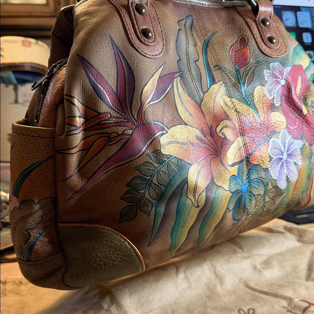 FINAL PRICE $125. Anuschka Hand-Painted Floral Leather Shoulder Bag - Multicolor - Picture 3 of 16
